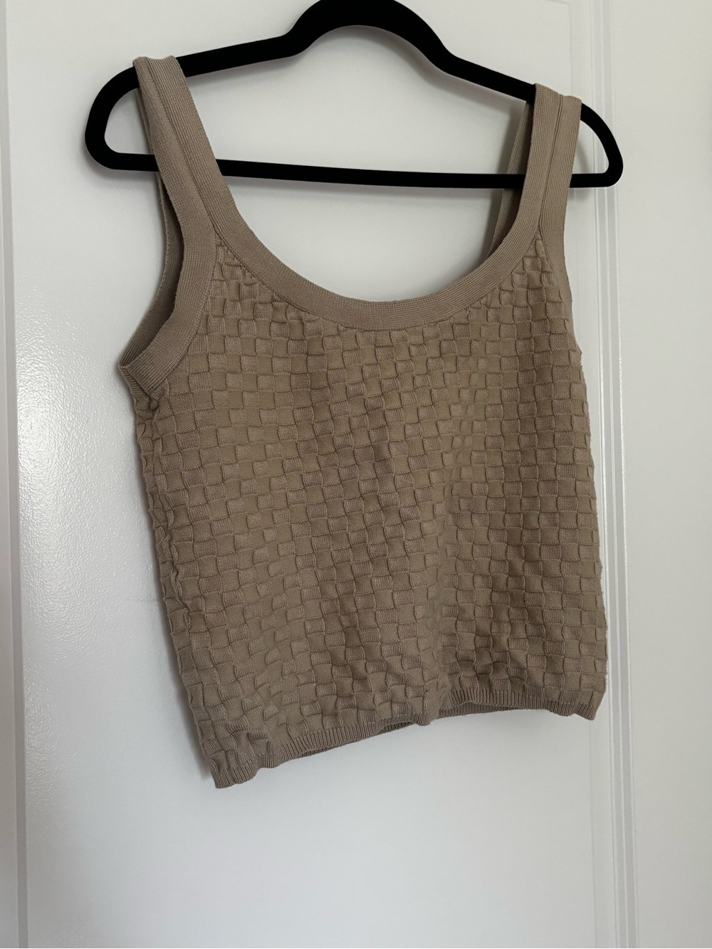 Sleeveless Woven Knit Tank Top - Beige